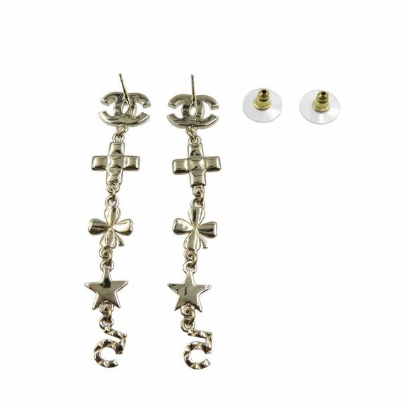 CHANEL B23C Coco Mark Star AB9853 2023 Metal Rhinestone Gold Green Red Earrings - Picture 3 of 5